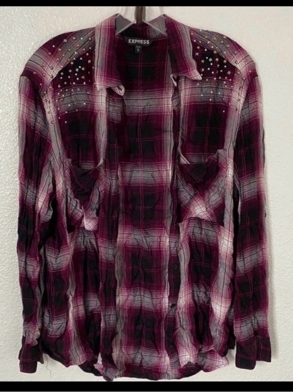 Express Plaid Studded Button Front shirt~ M